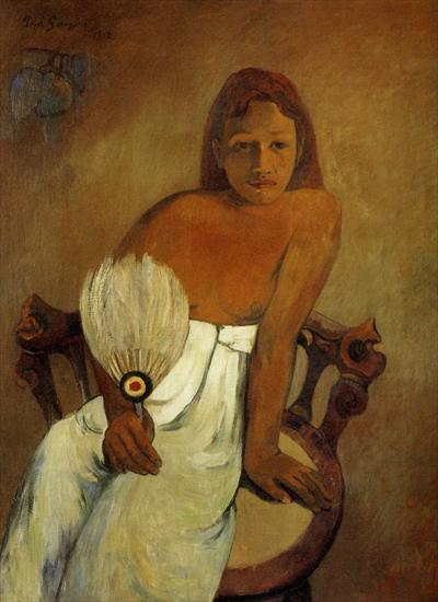 Gauguin Paul 1848... - 1902  Paul Gauguin  Jeune fille  lventail, Girl w...Huile sur Toile  92x73 cm  Essen Museum Folkwang.jpg