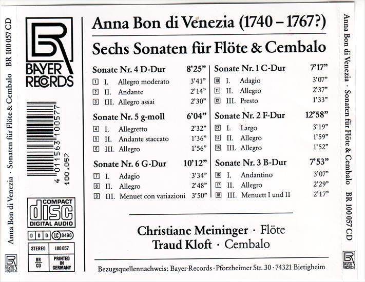 Bon di Venezia, Anna ok. 1740 - po 1767 - Meininger,Kloft - Sechs Sonaten Fr Flte  Cembalo - 00 - Back,Bayer 100 057.jpg