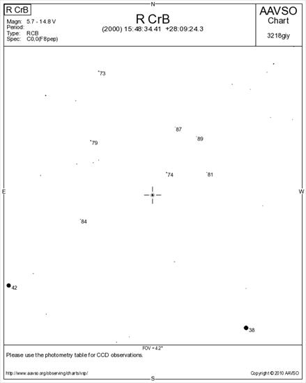 Mapki do 9 mag - pole widzenia 4,2 stopnie - Mapka okolic gwiazdy R CrB.png