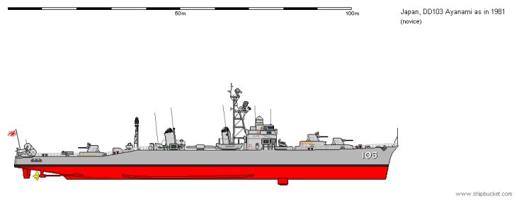 Okręty po 1945 - JAP JMSDF DD-103 Ayanami 1981.png