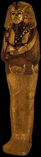 Tutanchamon - -1327 Chambre funeraire de Toutankhamon, Sarcophage c...n suaire de lin, representant Toutankhamon en Osiris.jpg